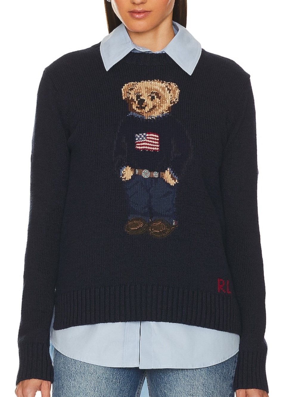 Ralph Lauren Bear Pullover Navy Crewneck Sweater size medium